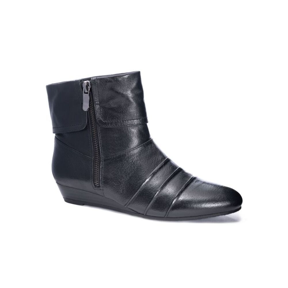 CHINESE LAUNDRY Womens Black Tehya Round Toe Wedge Zip-Up Leather Booties 6 M